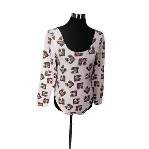 Viacom MTV pink cotton spandex snap body suit‎ size large long sleeve pink